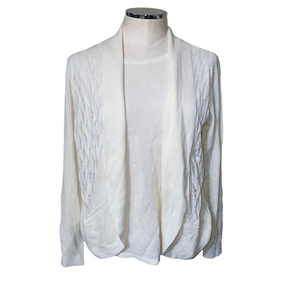 Sara Morgan 2 in 1 Knit Tank/Cardigan Sweater Top in Cream Size Medium - Picture 1 of 10